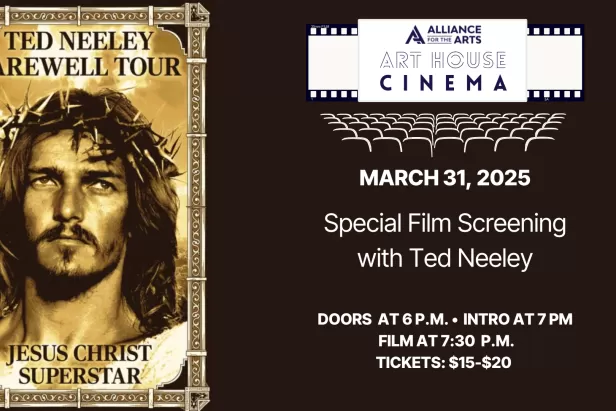 movie poster of jesus christ superstar on the left and event info on the right 
